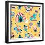 Circus Seamless Pattern, Animals and Entertainment Elements-Totallypic-Framed Art Print