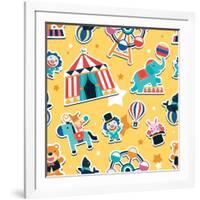 Circus Seamless Pattern, Animals and Entertainment Elements-Totallypic-Framed Art Print