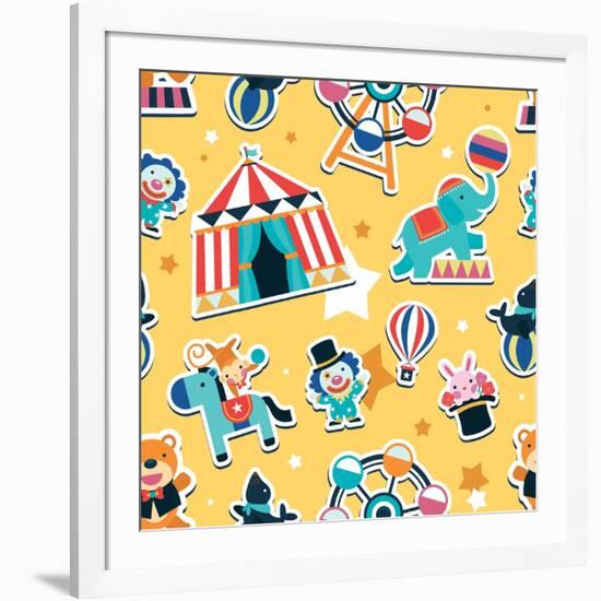 Circus Seamless Pattern, Animals and Entertainment Elements-Totallypic-Framed Art Print