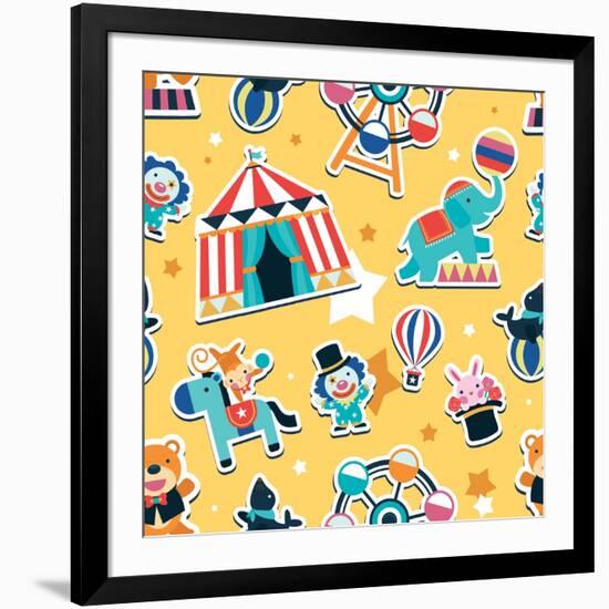 Circus Seamless Pattern, Animals and Entertainment Elements-Totallypic-Framed Art Print