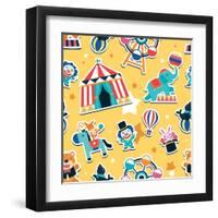 Circus Seamless Pattern, Animals and Entertainment Elements-Totallypic-Framed Art Print