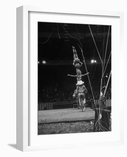 Circus Stacked Up Trio Casually Bicycling around the Board-Ralph Morse-Framed Photographic Print