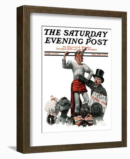 "Circus Strongman" Saturday Evening Post Cover, June 3,1916-Norman Rockwell-Framed Giclee Print