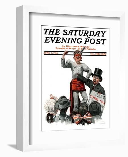 "Circus Strongman" Saturday Evening Post Cover, June 3,1916-Norman Rockwell-Framed Giclee Print