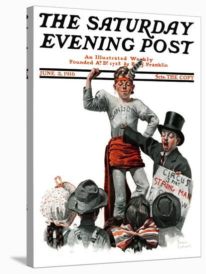 "Circus Strongman" Saturday Evening Post Cover, June 3,1916-Norman Rockwell-Stretched Canvas