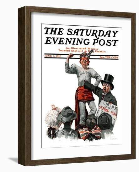 "Circus Strongman" Saturday Evening Post Cover, June 3,1916-Norman Rockwell-Framed Giclee Print