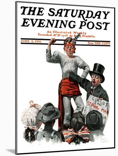 "Circus Strongman" Saturday Evening Post Cover, June 3,1916-Norman Rockwell-Mounted Giclee Print