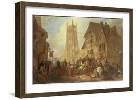 Cirencester Market Place, Abbey and King's Head Hotel in 1642-First Bloodshed of the Civil War-John Beecham-Framed Giclee Print