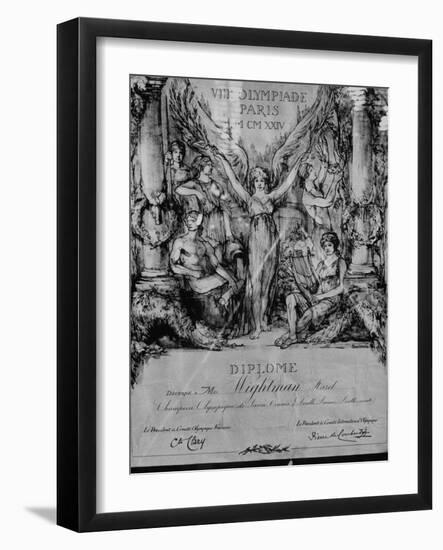 Citation Stating That Hazel Wightman Won Women's and Mixed Doubles in 1924 Olympics at Paris-null-Framed Photographic Print