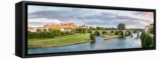 Cite De Carcassonne castle seen from Pont Neuf, Carcassonne, Aude, Languedoc-Rousillon, France-null-Framed Stretched Canvas