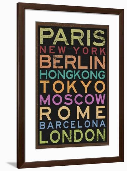 Cities of the World Colorful Retro Metro Travel-null-Framed Poster