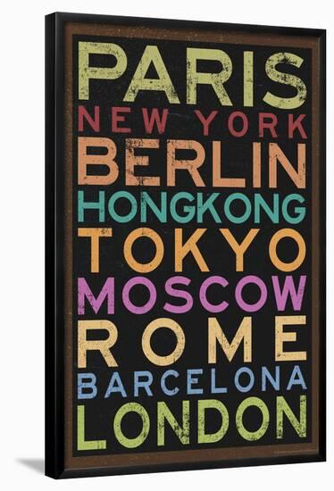 Cities of the World Colorful Retro Metro Travel-null-Framed Poster