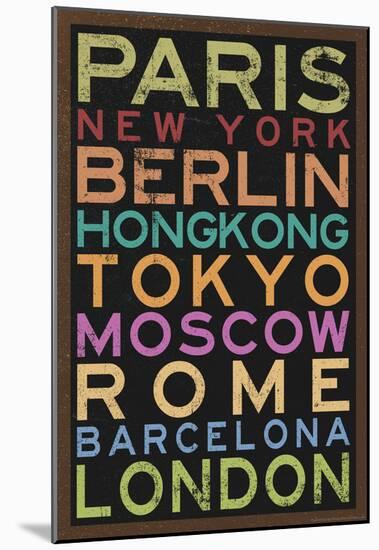 Cities of the World Colorful RetroMetro Travel Poster-null-Mounted Poster