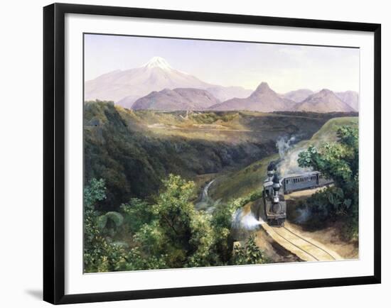 Citlaltepetl Volcanol with Steam Train in Foreground, 1878-Jose Maria Velasco-Framed Giclee Print