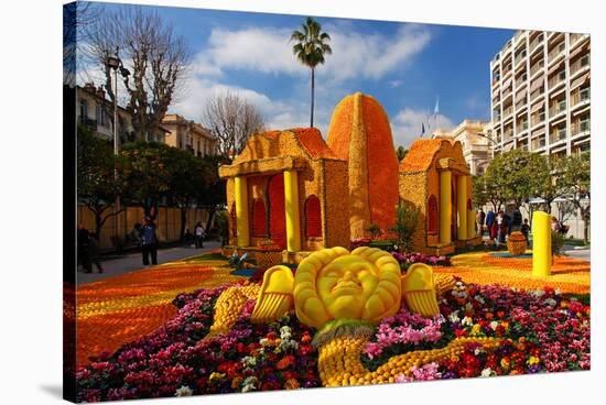 Citrus sculptures at Jardins Bioves in front of the Palais de l'Europe in Menton-null-Stretched Canvas