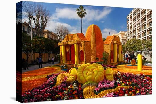 Citrus sculptures at Jardins Bioves in front of the Palais de l'Europe in Menton-null-Stretched Canvas
