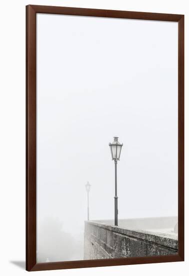 Citta di San Marino, Europe, street lamps in the fog,-Bernd Wittelsbach-Framed Photographic Print