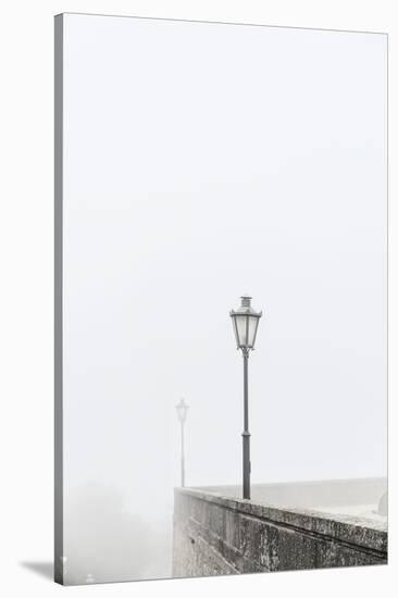 Citta di San Marino, Europe, street lamps in the fog,-Bernd Wittelsbach-Stretched Canvas