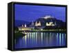 City and Castle at Night from the River, Salzburg, Austria, Europe-Nigel Francis-Framed Stretched Canvas