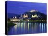 City and Castle at Night from the River, Salzburg, Austria, Europe-Nigel Francis-Stretched Canvas