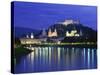 City and Castle at Night from the River, Salzburg, Austria, Europe-Nigel Francis-Stretched Canvas