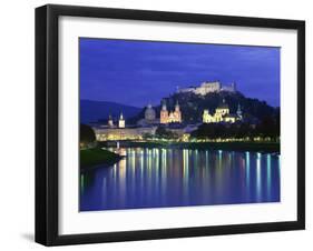 City and Castle at Night from the River, Salzburg, Austria, Europe-Nigel Francis-Framed Photographic Print