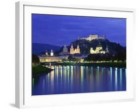 City and Castle at Night from the River, Salzburg, Austria, Europe-Nigel Francis-Framed Photographic Print