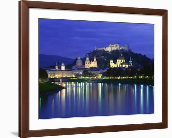 City and Castle at Night from the River, Salzburg, Austria, Europe-Nigel Francis-Framed Photographic Print