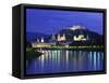 City and Castle at Night from the River, Salzburg, Austria, Europe-Nigel Francis-Framed Stretched Canvas