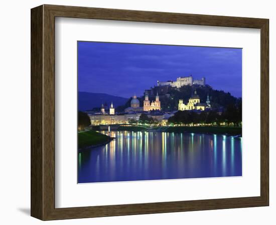 City and Castle at Night from the River, Salzburg, Austria, Europe-Nigel Francis-Framed Photographic Print