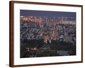 City at Dusk, with Bahai Shrine in Foreground, from Mount Carmel, Haifa, Israel, Middle East-Eitan Simanor-Framed Photographic Print