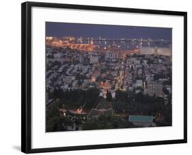 City at Dusk, with Bahai Shrine in Foreground, from Mount Carmel, Haifa, Israel, Middle East-Eitan Simanor-Framed Photographic Print