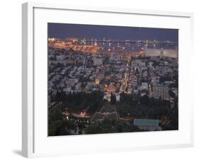 City at Dusk, with Bahai Shrine in Foreground, from Mount Carmel, Haifa, Israel, Middle East-Eitan Simanor-Framed Photographic Print