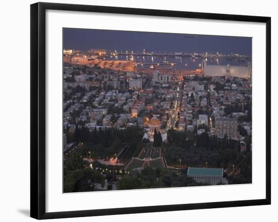 City at Dusk, with Bahai Shrine in Foreground, from Mount Carmel, Haifa, Israel, Middle East-Eitan Simanor-Framed Photographic Print