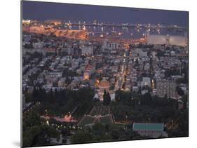 City at Dusk, with Bahai Shrine in Foreground, from Mount Carmel, Haifa, Israel, Middle East-Eitan Simanor-Mounted Photographic Print