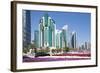 City Centre Buildings and Corniche Traffic, Doha, Qatar, Middle East-Frank Fell-Framed Photographic Print