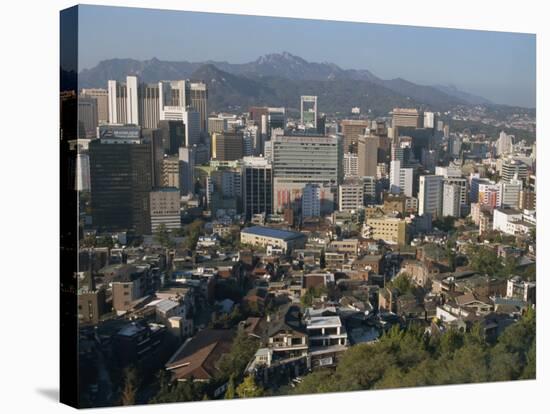 City Centre Tower Blocks Seen from Namsan Park with Pukansan Hills Beyond, Seoul, South Korea-Waltham Tony-Stretched Canvas