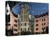 City Council Buildings in Civic Square Reflecting in Glass Wall of Public Library-Nick Servian-Stretched Canvas