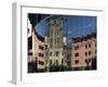 City Council Buildings in Civic Square Reflecting in Glass Wall of Public Library-Nick Servian-Framed Photographic Print