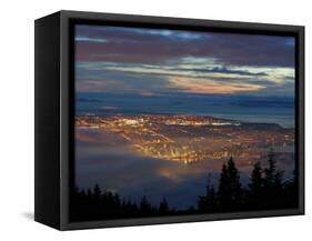 City from Grouse Mountain at Sunset, North Vancouver, Vancouver, Canada-Lawrence Worcester-Framed Stretched Canvas