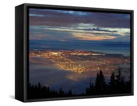 City from Grouse Mountain at Sunset, North Vancouver, Vancouver, Canada-Lawrence Worcester-Framed Stretched Canvas