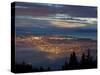 City from Grouse Mountain at Sunset, North Vancouver, Vancouver, Canada-Lawrence Worcester-Stretched Canvas