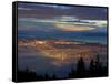 City from Grouse Mountain at Sunset, North Vancouver, Vancouver, Canada-Lawrence Worcester-Framed Stretched Canvas