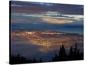 City from Grouse Mountain at Sunset, North Vancouver, Vancouver, Canada-Lawrence Worcester-Stretched Canvas