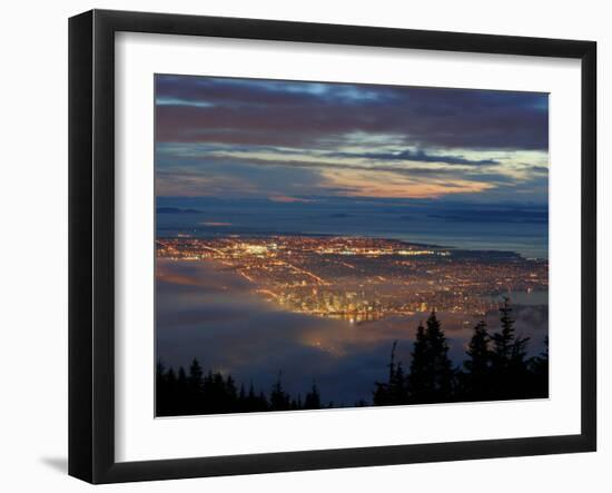 City from Grouse Mountain at Sunset, North Vancouver, Vancouver, Canada-Lawrence Worcester-Framed Photographic Print