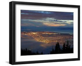 City from Grouse Mountain at Sunset, North Vancouver, Vancouver, Canada-Lawrence Worcester-Framed Photographic Print