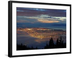 City from Grouse Mountain at Sunset, North Vancouver, Vancouver, Canada-Lawrence Worcester-Framed Photographic Print