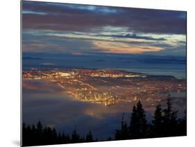 City from Grouse Mountain at Sunset, North Vancouver, Vancouver, Canada-Lawrence Worcester-Mounted Photographic Print