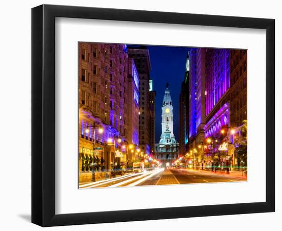 City Hall and Avenue of the Arts by Night, Philadelphia, Pennsylvania, United States-Philippe Hugonnard-Framed Photographic Print