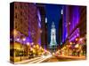 City Hall and Avenue of the Arts by Night, Philadelphia, Pennsylvania, United States-Philippe Hugonnard-Stretched Canvas